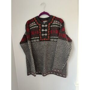 SQUAW VALLEY, Women's Size M, Vintage 100% Wool‎ Nordic  Sweater, Metal Clasps